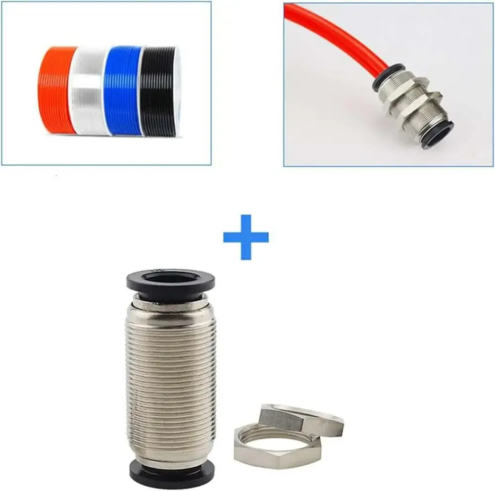 10 Pack Bulkhead Union Fittings 1/4 Inch Push to Connect Nickel Plated Brass For